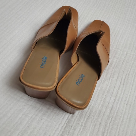 Nicole Slip On Tan Leather Mules Size 8 Classic Boho Chic Vintage Retro Fall - Picture 10 of 12